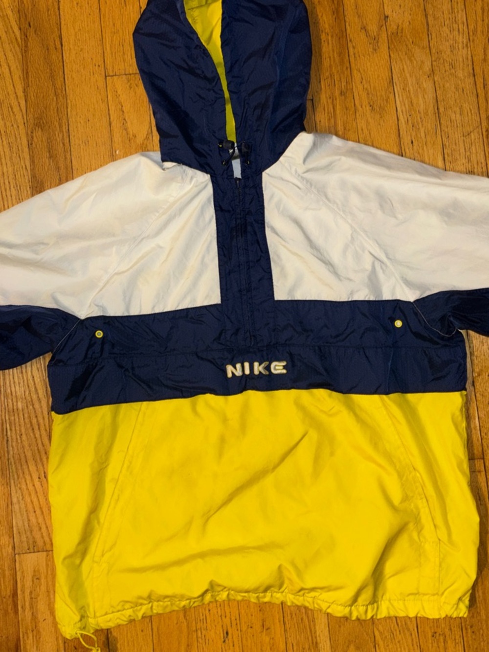 Nike Vintage Colorblock Hooded Windbreaker Jacket - Navy White & Yellow - Medium